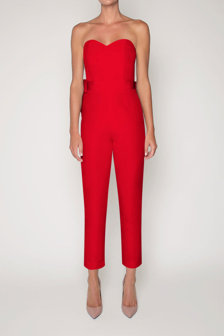 Silk Faille Bow Back Jumpsuit with Convertible Skirt