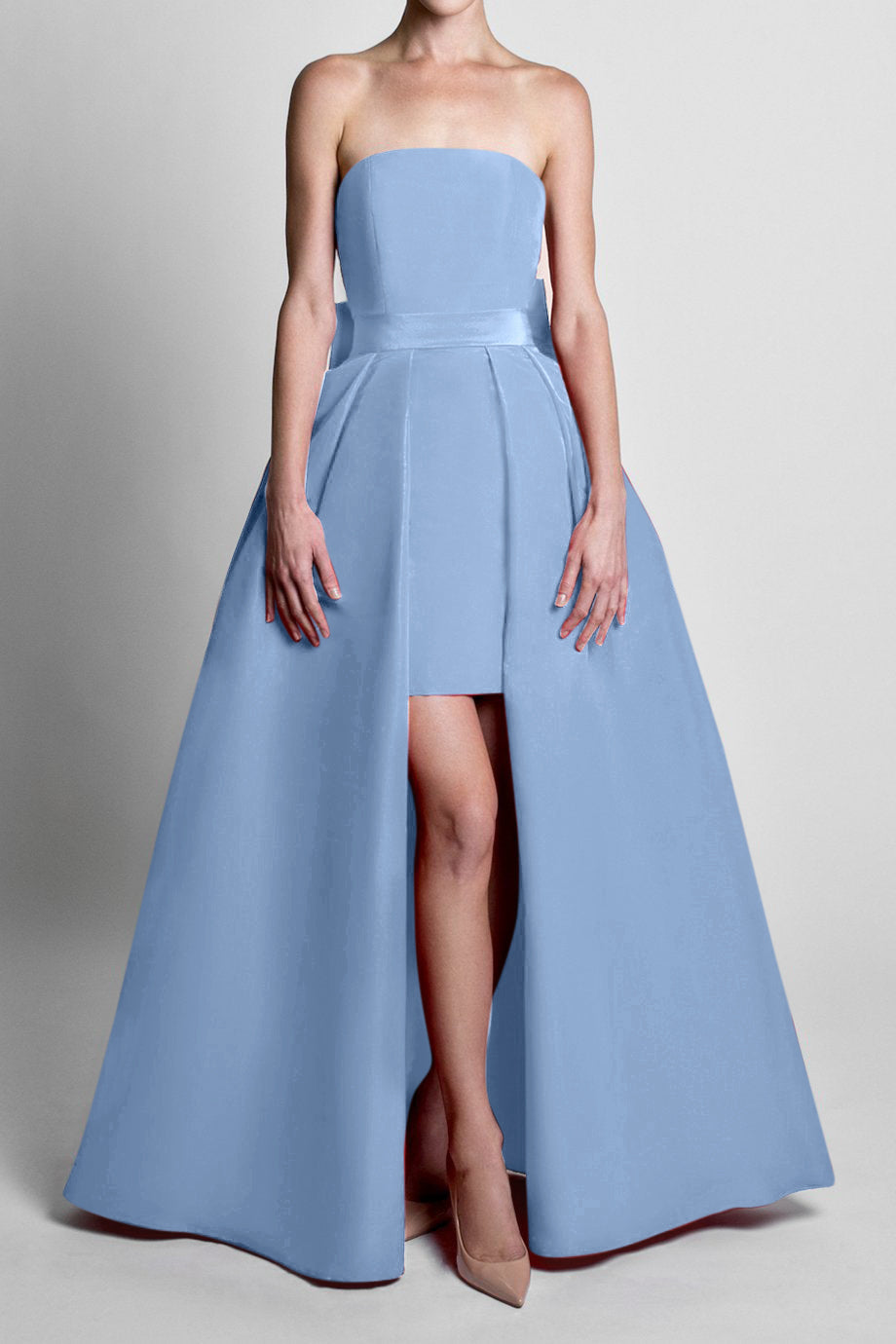 Silk Faille Bow Back Mini Dress with Convertible Skirt