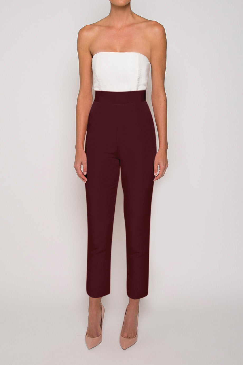Maroon High-Waisted Tapered Cigarette Trousers for Women -674 – Glossia  Fashion