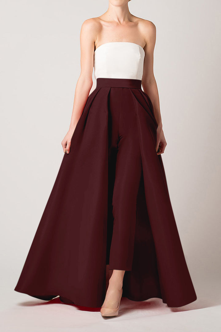 Silk Faille Cigarette Pants with Convertible Skirt