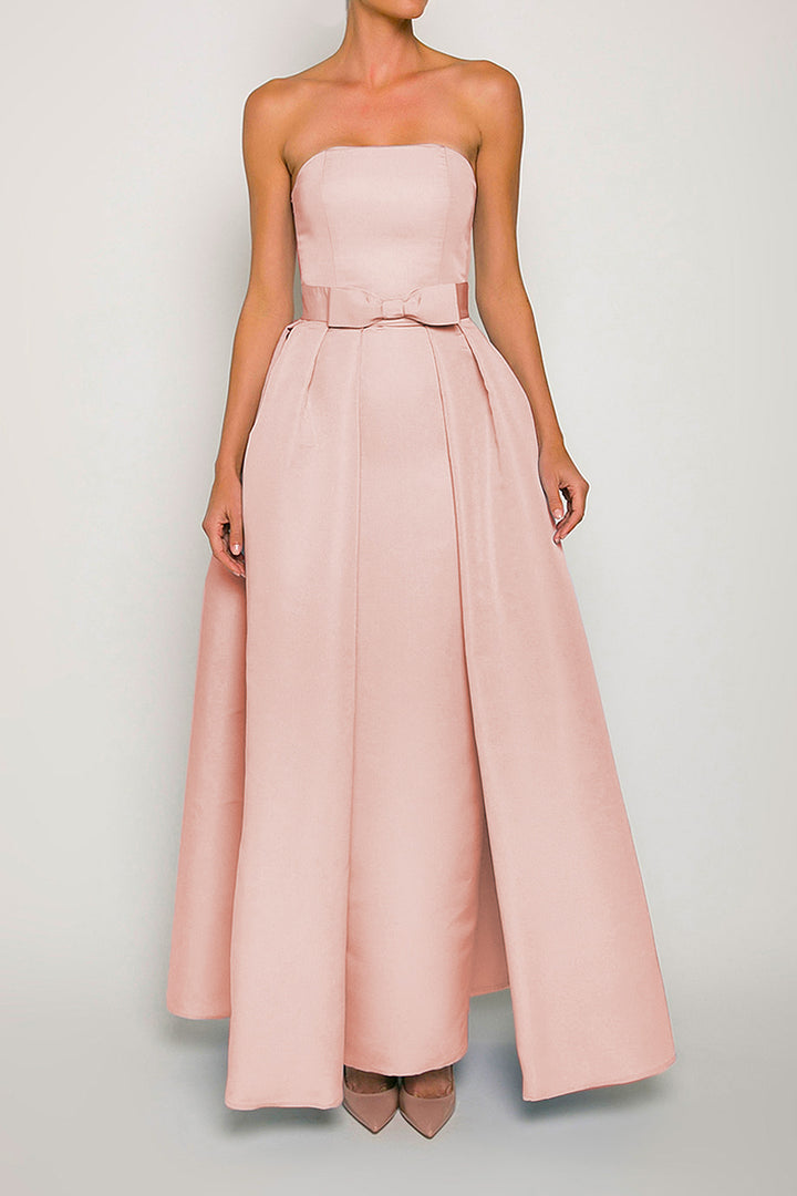 Silk Faille Strapless Column Gown with Bow Convertible Skirt