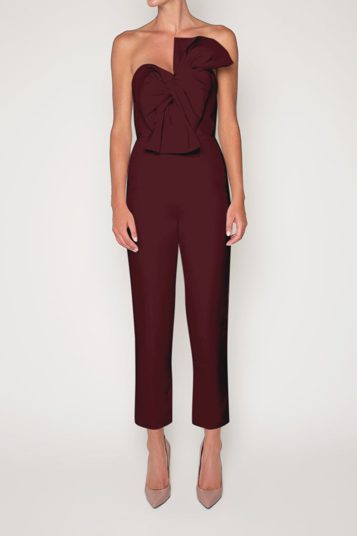 Twisted Bow Silk Faille Jumpsuit