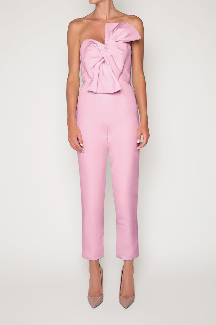 Silk Faille Twisted Bow Jumpsuit with Convertible Skirt ALEXIA MARÍA