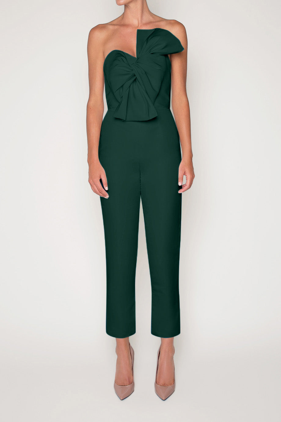 Twisted Bow Silk Faille Jumpsuit