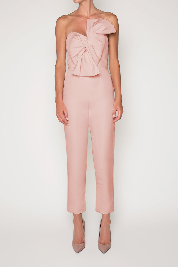 Twisted Bow Silk Faille Jumpsuit