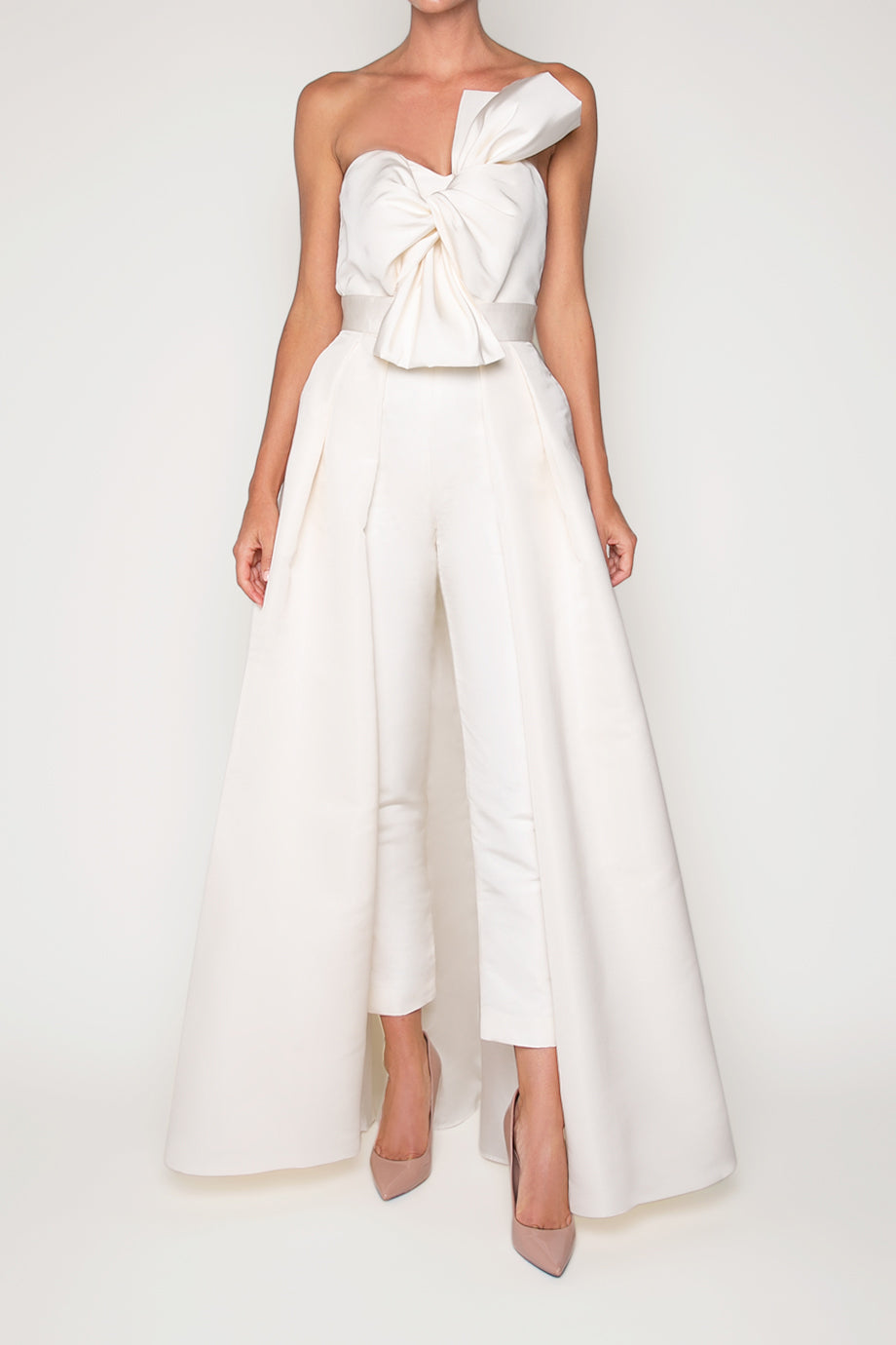 Silk Faille Twisted Bow Jumpsuit with Convertible Skirt