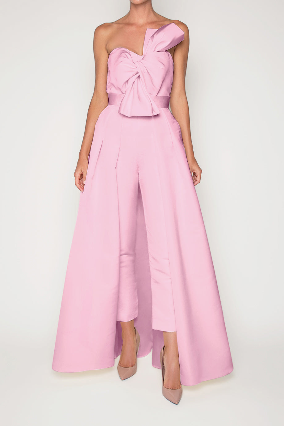 Silk Faille Twisted Bow Jumpsuit with Convertible Skirt – ALEXIA MARÍA