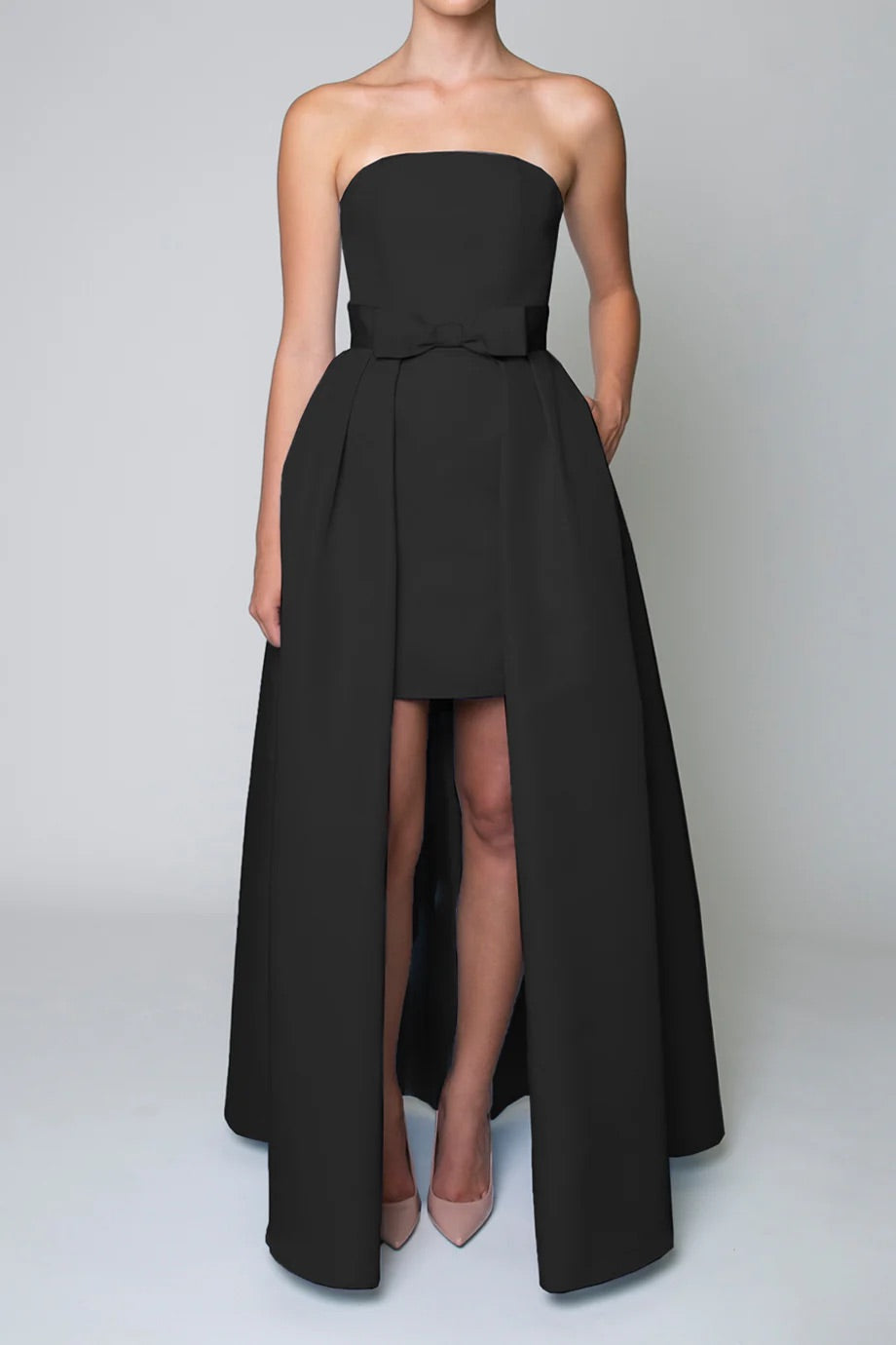 Silk Faille Strapless Mini Dress with Bow Convertible Skirt ALEXIA MARA Silk Faille Strapless Mini Dress with Bow Convertible Skirt ALEXIA MARA