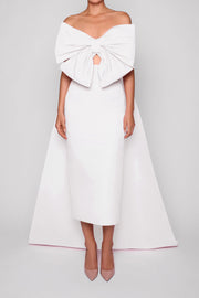 Sylvie Silk Faille Midi Dress with Detachable Cape
