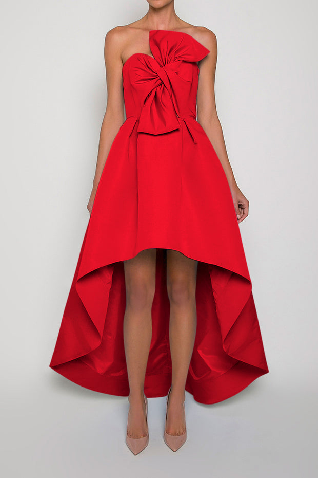 Twisted Bow Silk Faille High Low Gown
