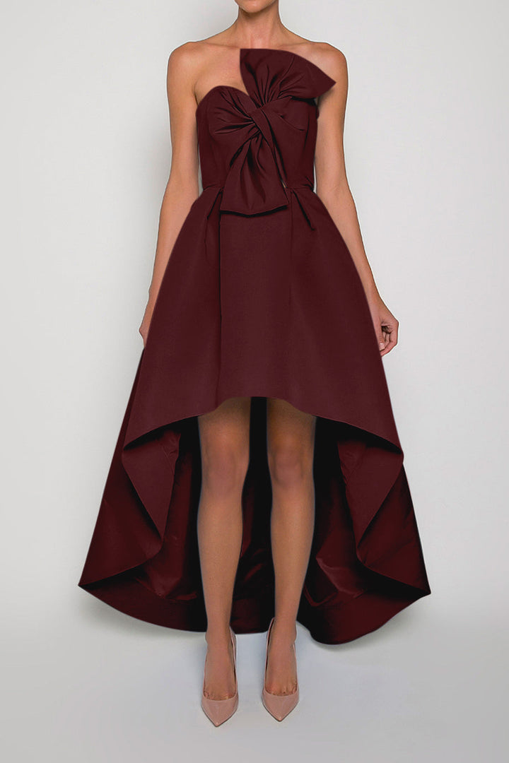 Twisted Bow Silk Faille High Low Gown