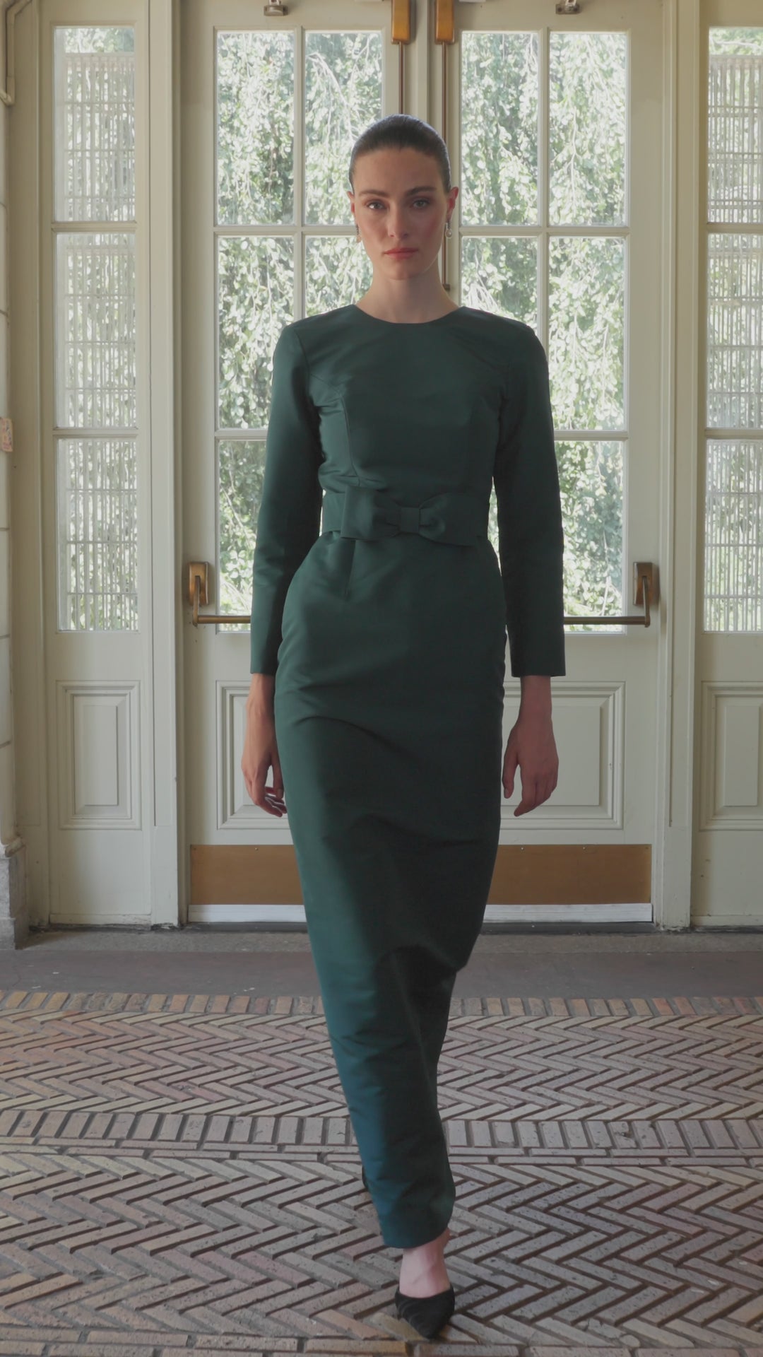 Cristina Silk Faille Column Gown with Bow Belt