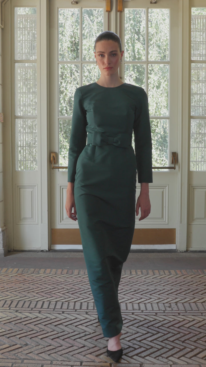 Cristina Silk Faille Column Gown with Bow Belt