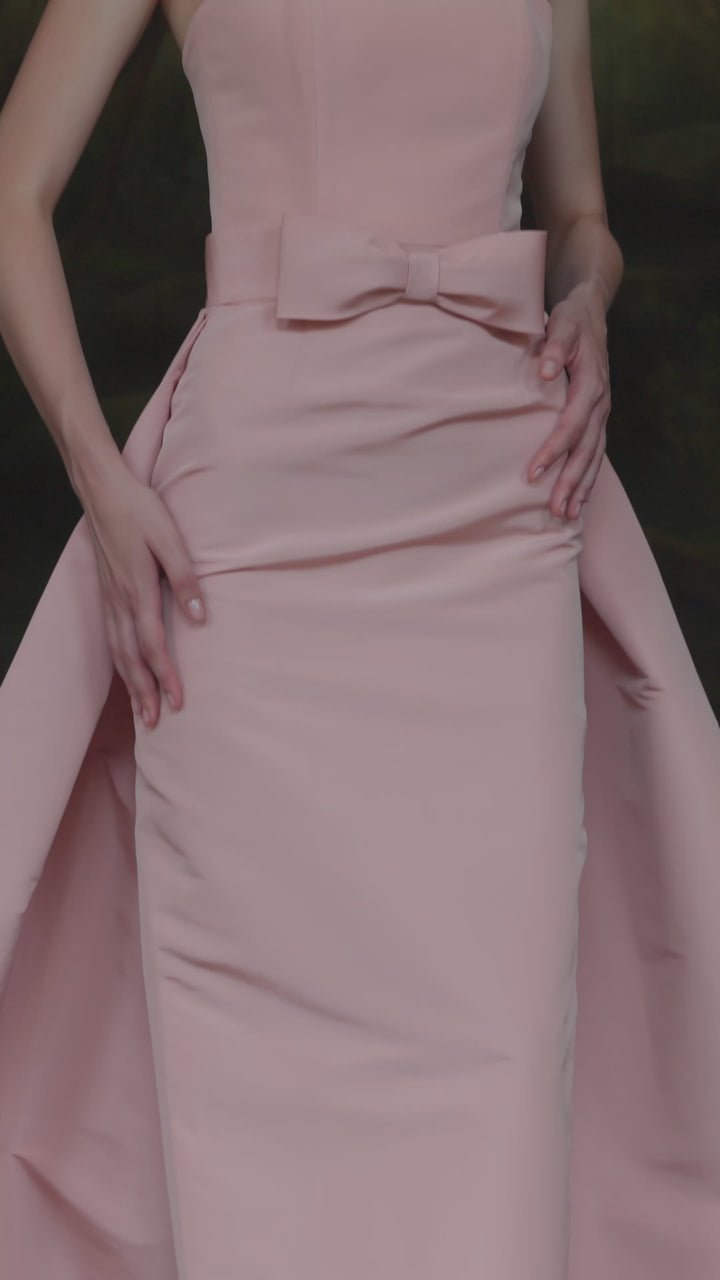 Leonore Silk Faille Column Gown with Detachable Bow Train