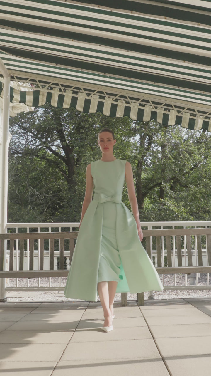 Lydia Silk Faille Midi Dress with Mid-Length Bow Convertible Skirt