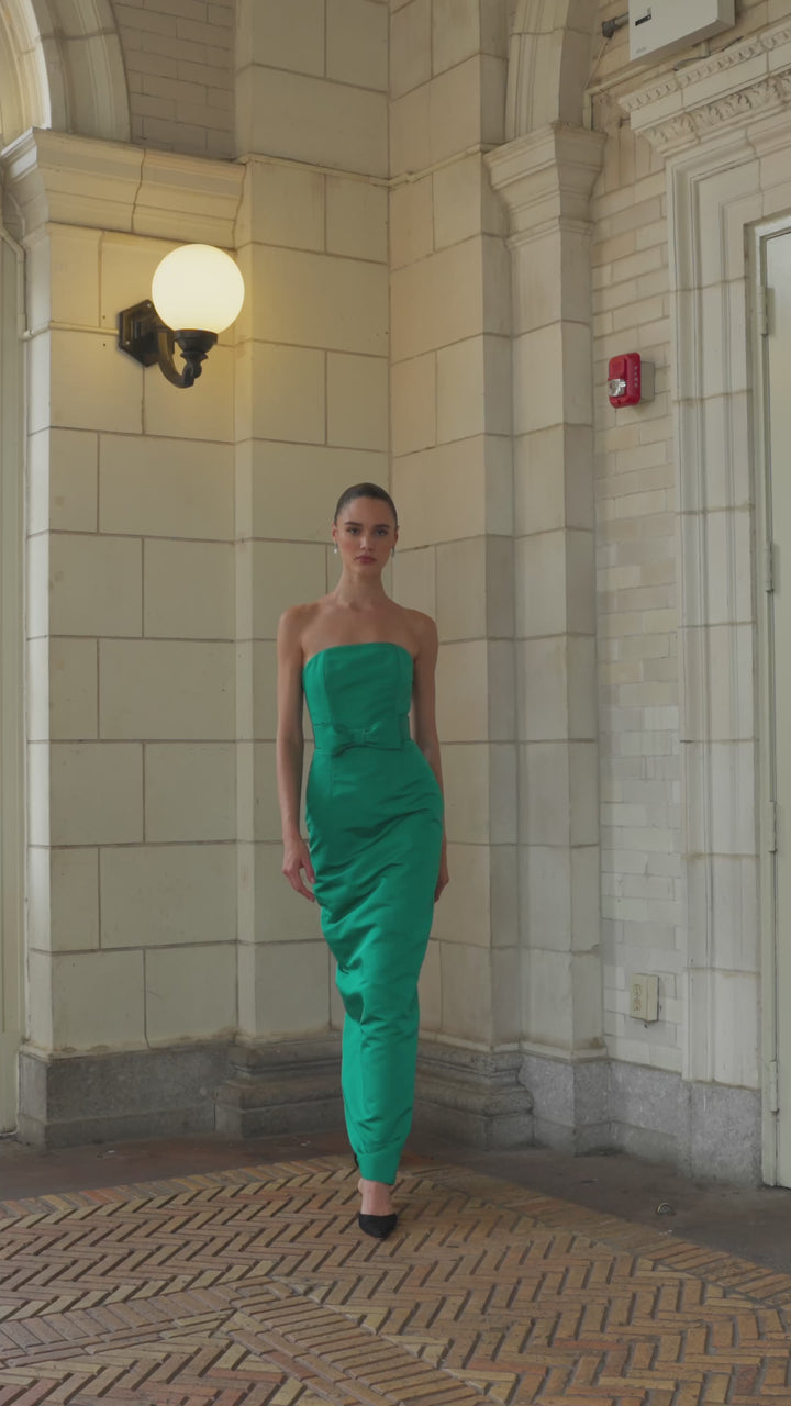 Elizabeth Silk Faille Strapless Column Gown with Bow Belt