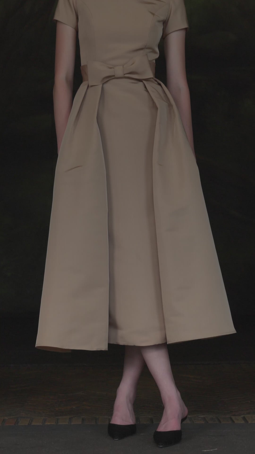 Claudia Silk Faille Midi Dress with Mid-Length Bow Convertible Skirt