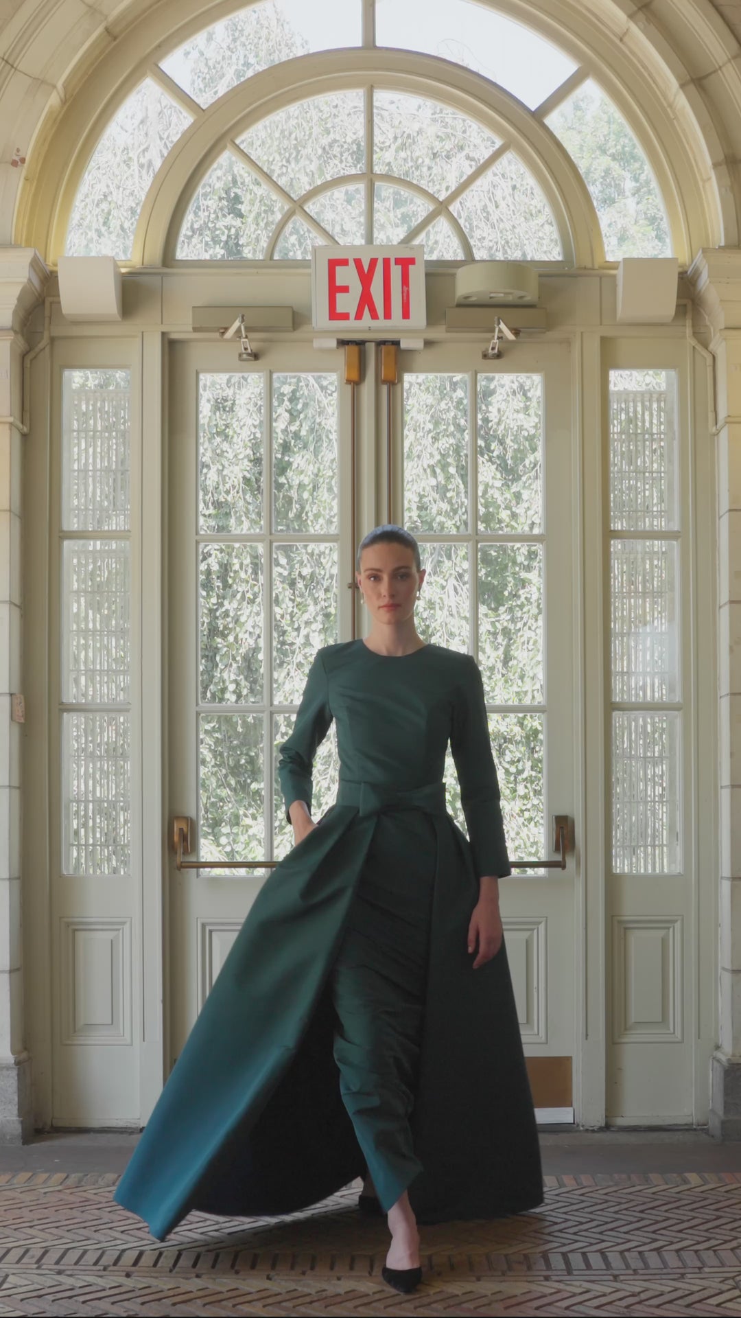 Cristina Silk Faille Column Gown with Bow Convertible Skirt