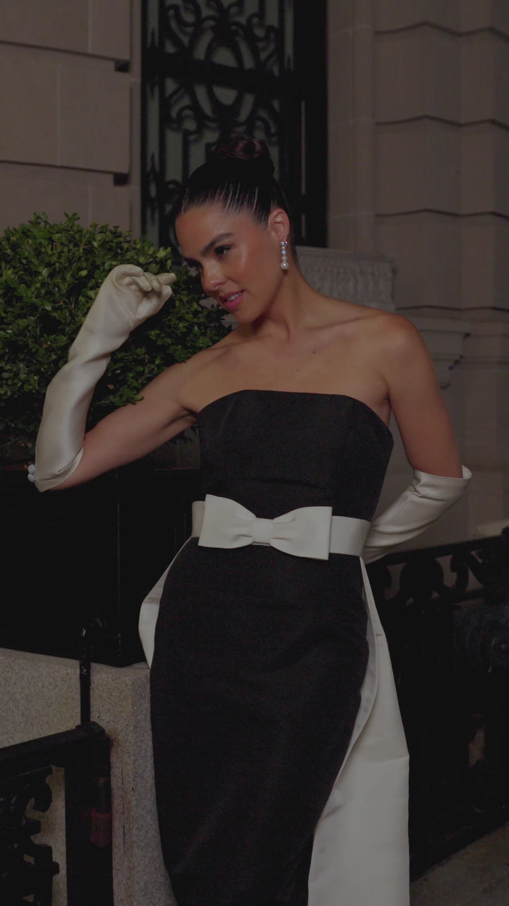 Leonore Silk Faille Column Gown with Detachable Bow Train