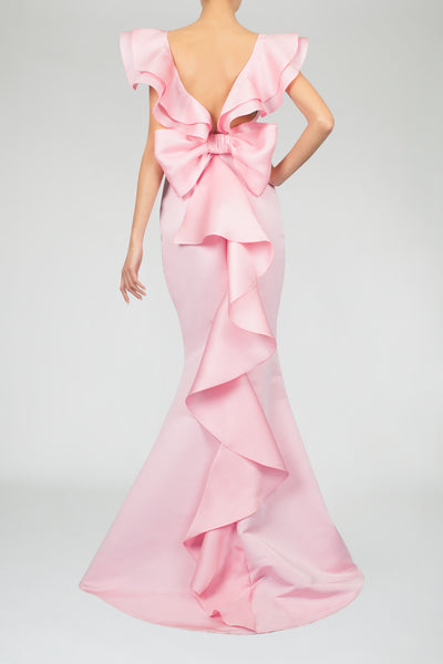Pink Silk dress bow ruffles 