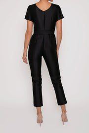 Bella Silk and Wool Jumpsuit with Removable Bow Belt