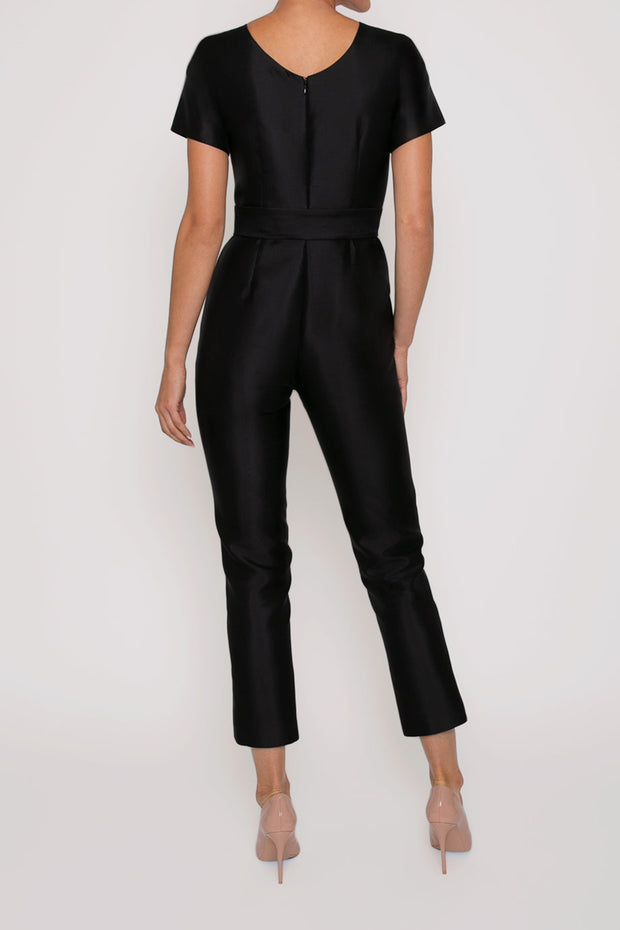 Bella Silk and Wool Jumpsuit with Removable Bow Belt