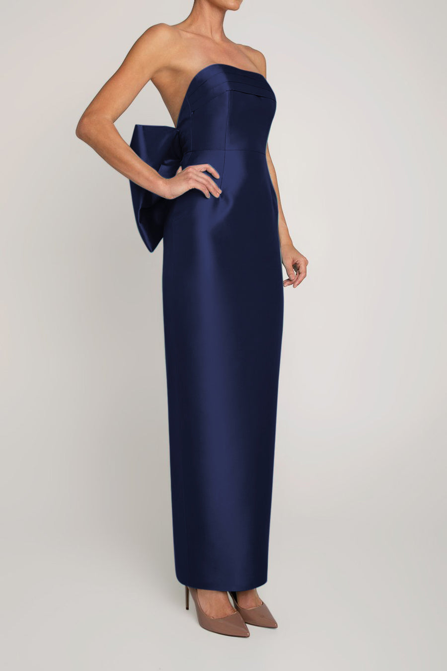 Camille Silk and Wool Column Gown with Removable Train