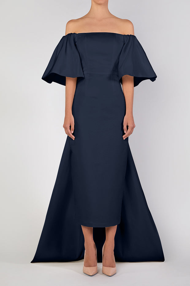 Andrea Silk Faille Midi Dress with Detachable Cape