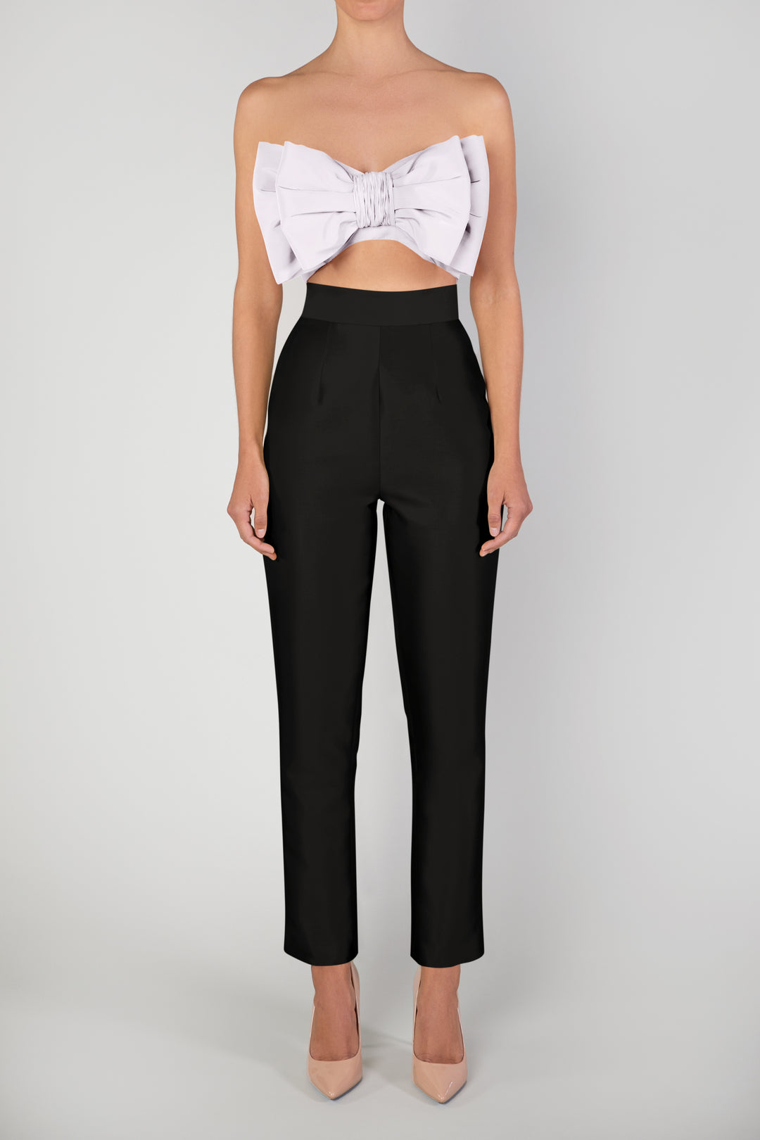 Black Wool Blend High Waisted Cigarette Trousers