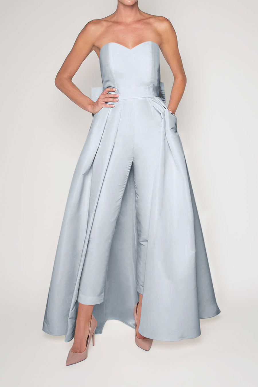 Silk Faille Bow Back Jumpsuit with Convertible Skirt – ALEXIA MARÍA