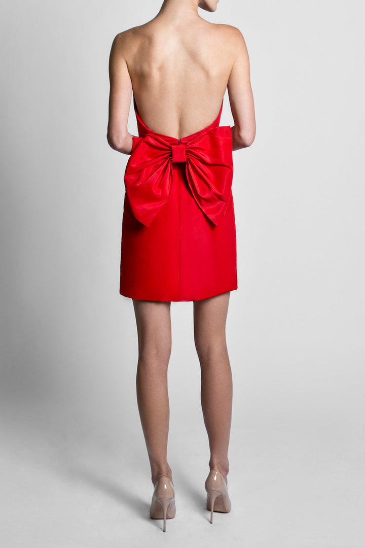 Strapless Bow Back Silk Faille Mini Dress