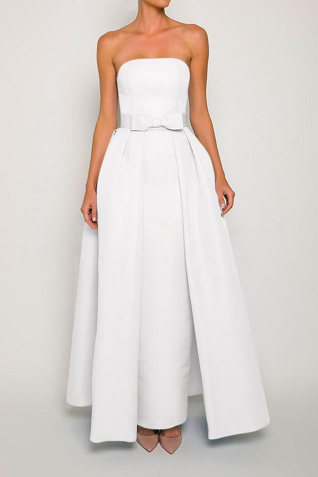Silk Faille Strapless Column Gown with Bow Convertible Skirt