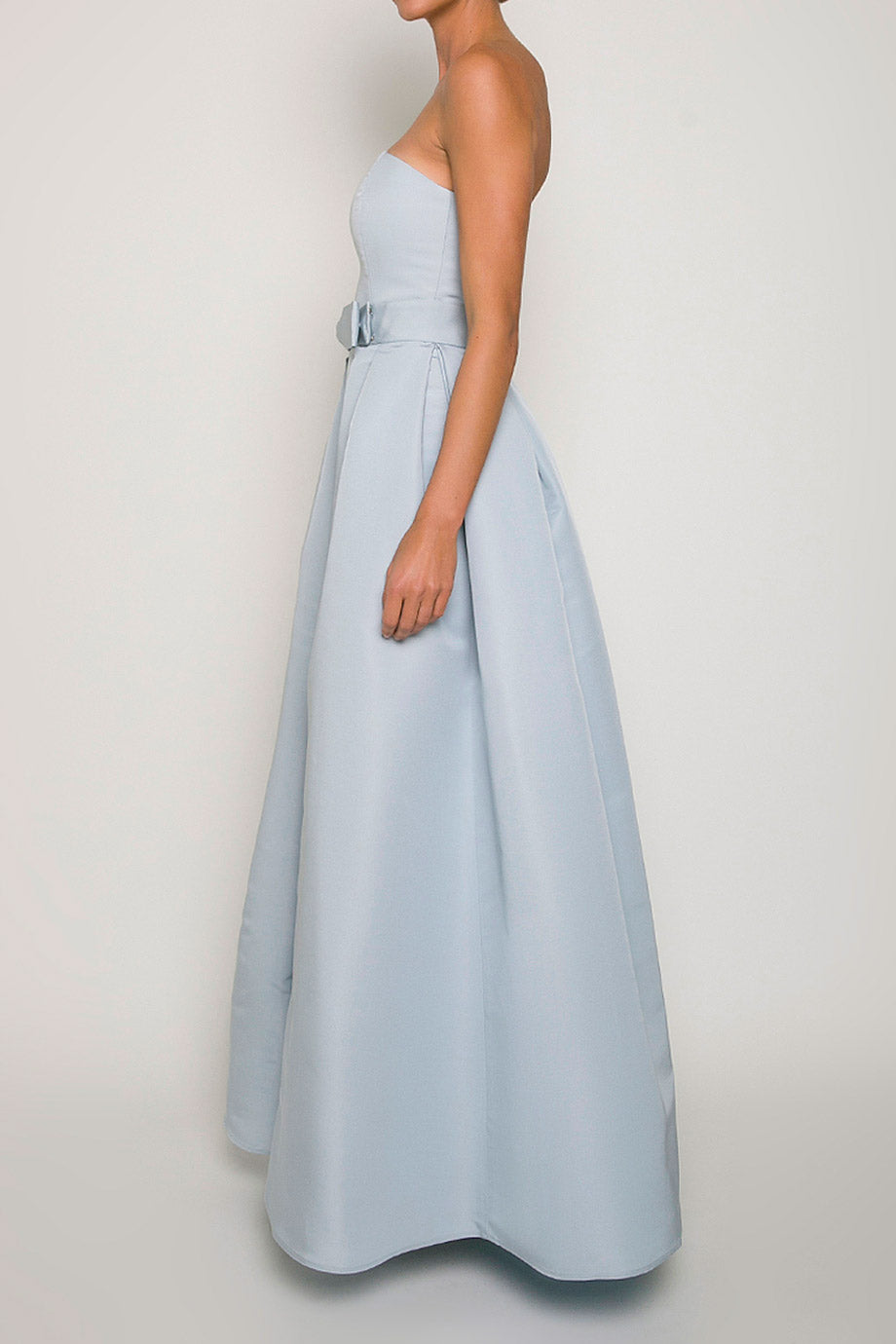 Silk Faille Strapless Column Gown with Bow Convertible Skirt