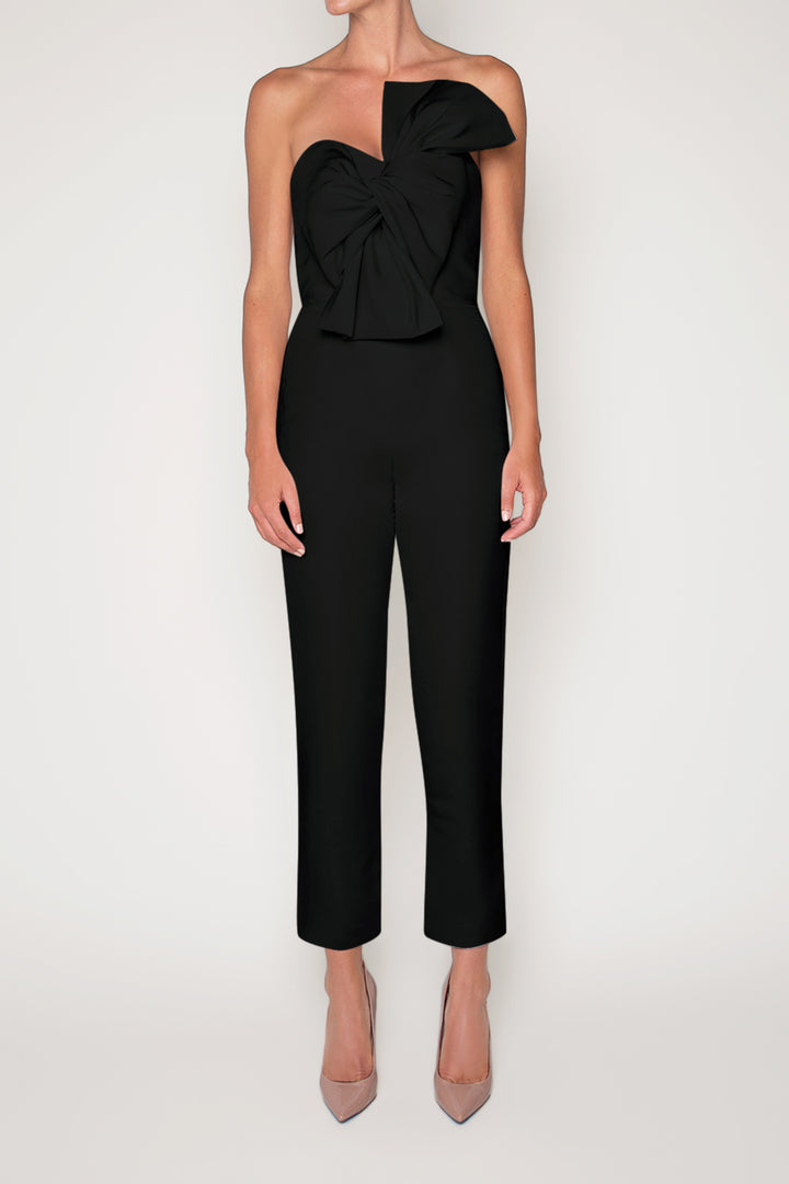 Silk Faille Twisted Bow Jumpsuit with Convertible Skirt