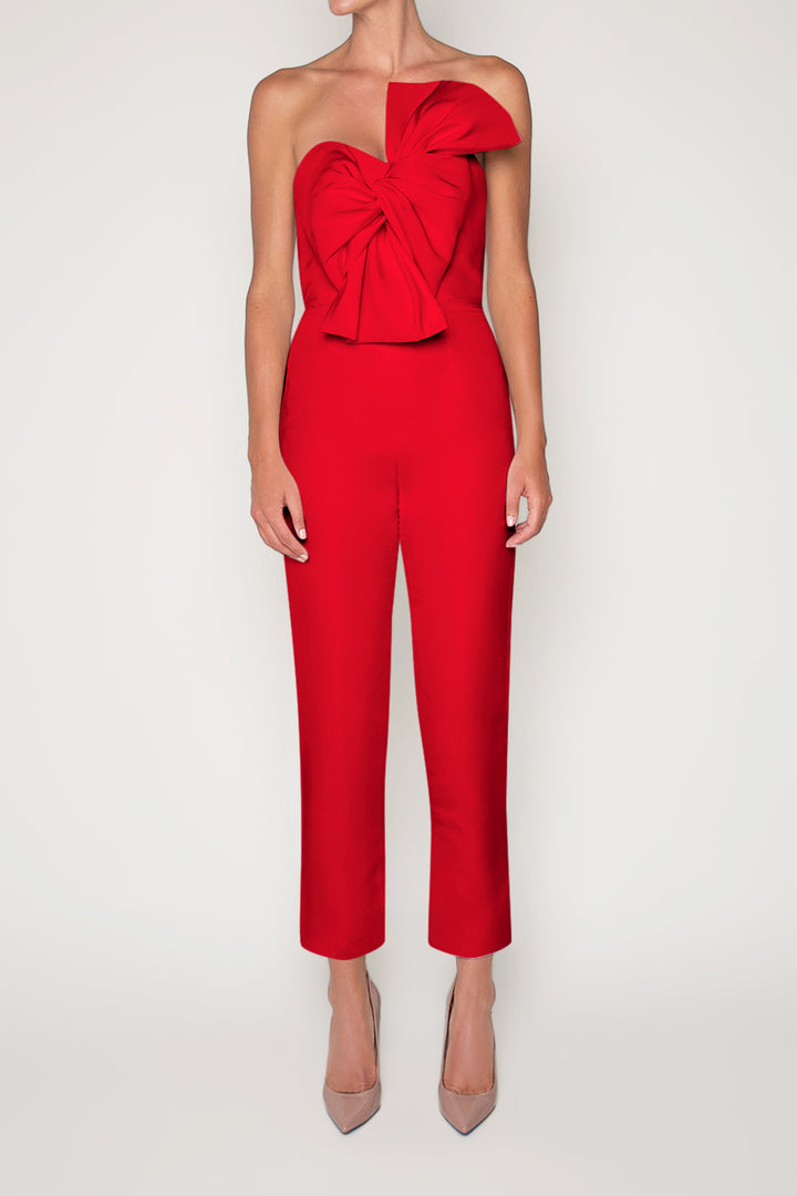 Silk Faille Twisted Bow Jumpsuit with Convertible Skirt