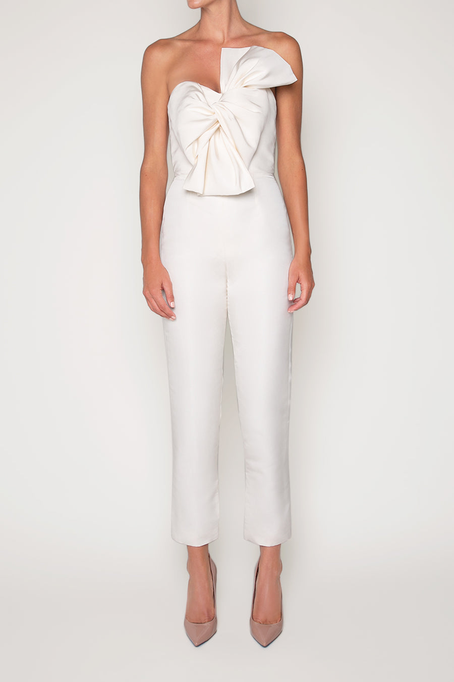 Silk Faille Twisted Bow Jumpsuit with Convertible Skirt ALEXIA MARÍA