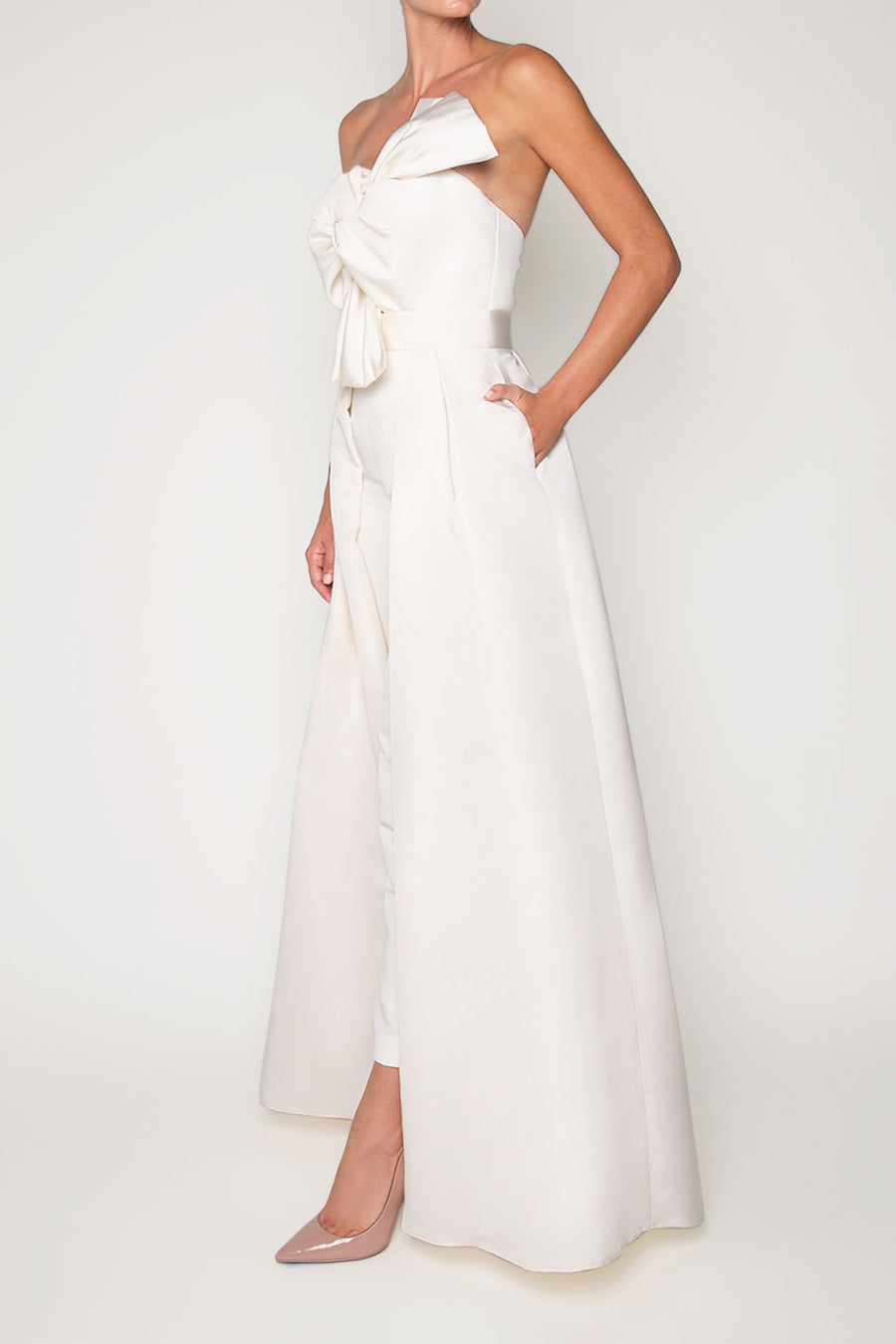 Twisted Bow Silk Faille Jumpsuit