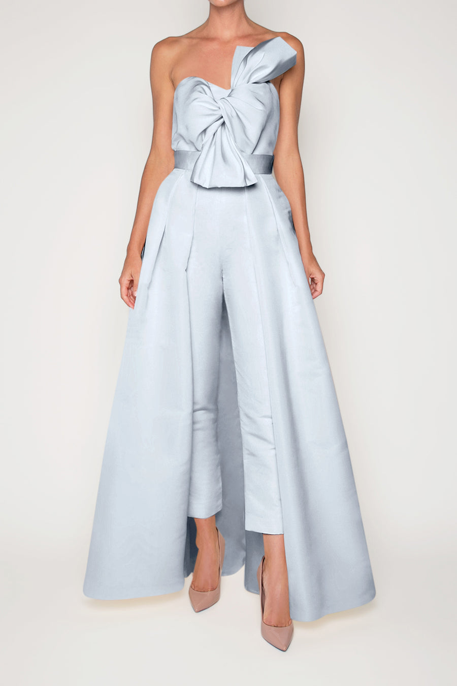 Silk Faille Twisted Bow Jumpsuit with Convertible Skirt ALEXIA MARÍA