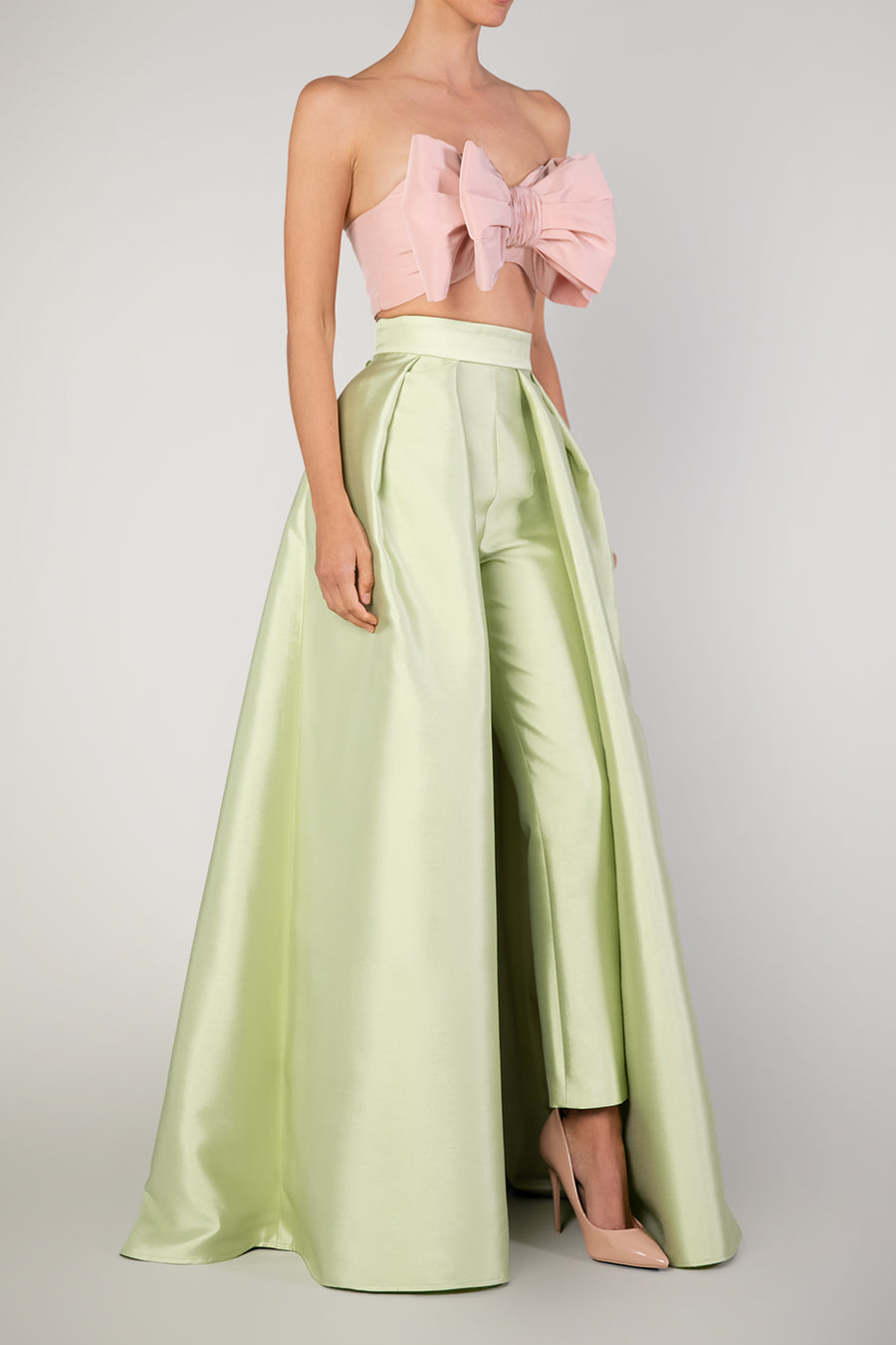 Silk and Wool Cigarette Pants with Silk Faille Convertible Skirt