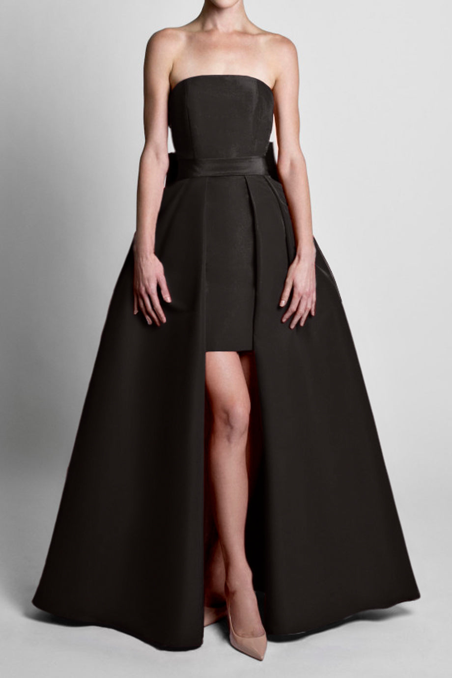 Silk Faille Bow Back Mini Dress with Convertible Skirt 10 / Black Silk Faille Bow Back Mini Dress with Convertible Skirt 10 / Black