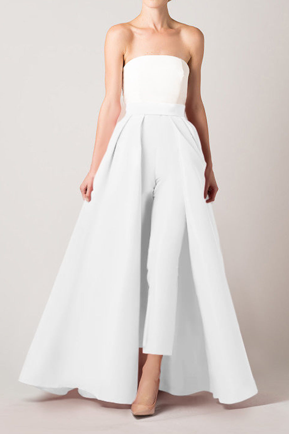 Silk Faille Cigarette Pants with Convertible Skirt 2 / White