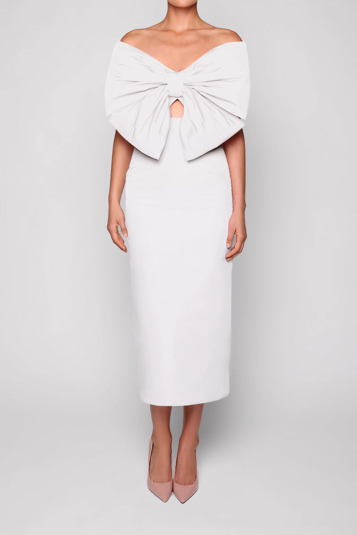 Sylvie Silk Faille Midi Dress with Detachable Cape